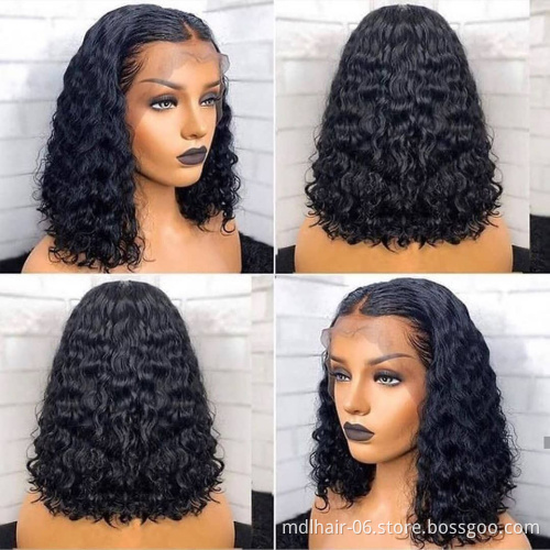 4*4 swiss lace Front Closure Human Hair Short Deep Bob Wigs Peruvian Wholesale Virgin Human Hair Wigs Deep Wave